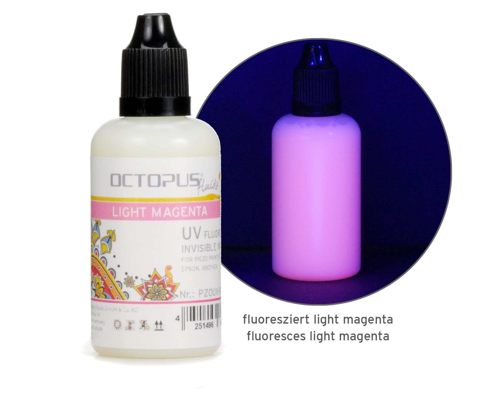 UV fluoreszierende, unsichtbare Tinte für Piezo Drucker Epson und Brother, light magenta