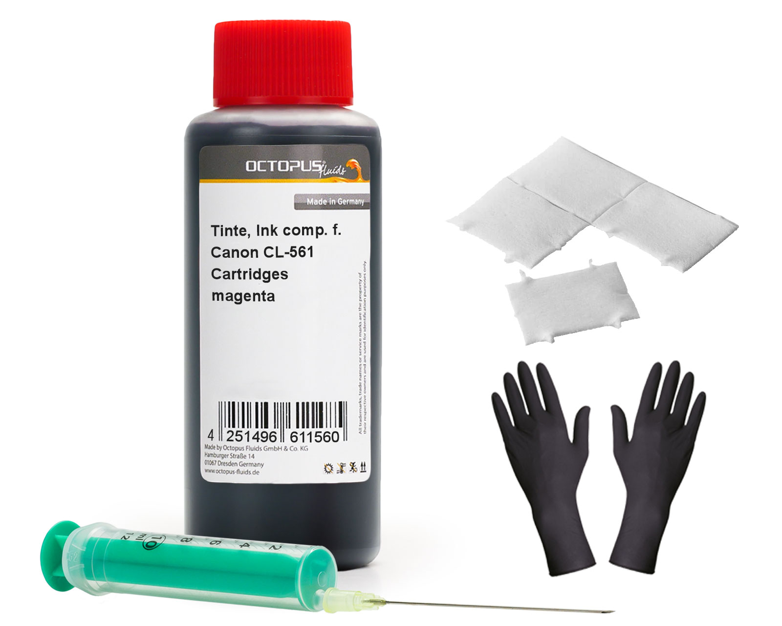 
Refill ink for Canon CL-561 ink cartridges, Canon Pixma TS 5300, 7400 magenta with syringe