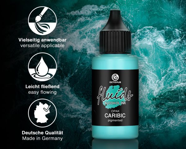 Octopus Fluids Alcohol Ink OPAK CARIBIC, Alkoholtinte für Fluid Art und Resin, blau
