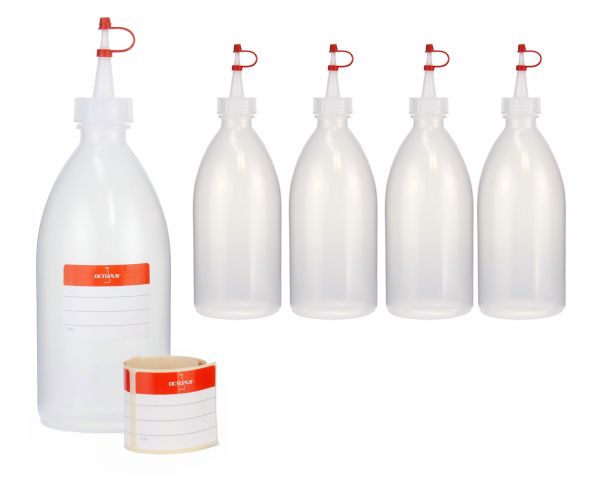 5 x 500 ml LDPE plastic bottles with dropper cap