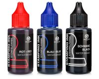 Octopus Stempelfarbe für Stempelkissen und Selbstfärber ohne Öl, Schwarz, Blau, Rot, 3x 30 ml Octopus Stempelfarbe für Stempelkissen und Selbstfärber ohne Öl, Schwarz, Blau, Rot, 3x 30 ml