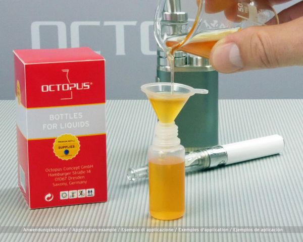 10 x 10 ml LDPE Tropfflaschen mit weißen Deckeln + Trichter