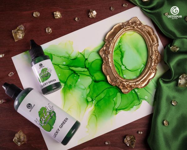 100 ml Octopus Fluids Alcohol Ink LUCKY GREEN, Inchiostro ad alcohol per Fluid Art e Resin Art, verde