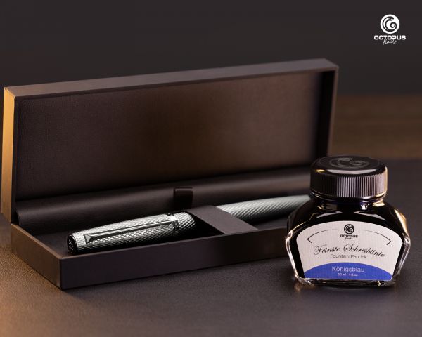 Fountain Pen Diplomat Viper silver with Leather Case and Writing Ink, Nib Size F/M