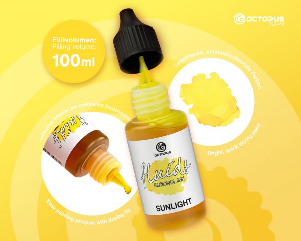 100 ml Octopus Fluids Alcohol Ink SUNLIGHT for fluid art and resin, yellow