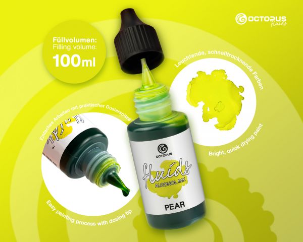 100 ml Octopus Fluids Alcohol Ink PEAR, Alkoholtinte für Fluid Art und Resin, grün