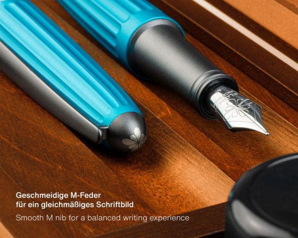 Fountain pen set Diplomat Aero turquoise, stainless steel nib M, with perfectly matching fountain pen ink