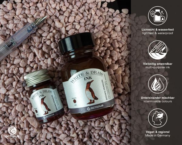 Write and Draw Ink 431 Brown Penguin, waterproof drawing ink for fountain pens, 50ml