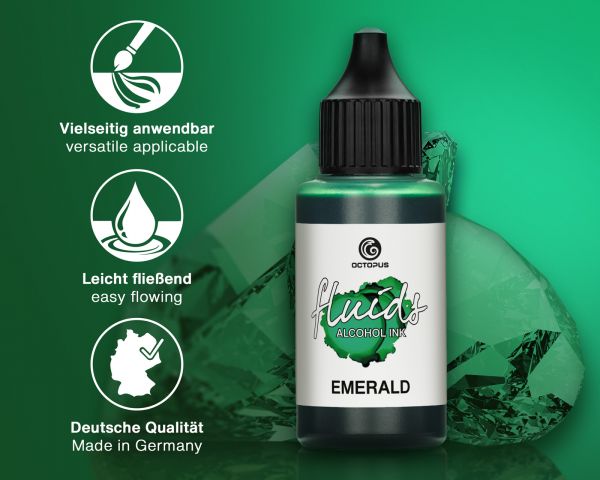 Octopus Fluids Alcohol Ink EMERALD, Alkoholtinte für Fluid Art und Resin, grün