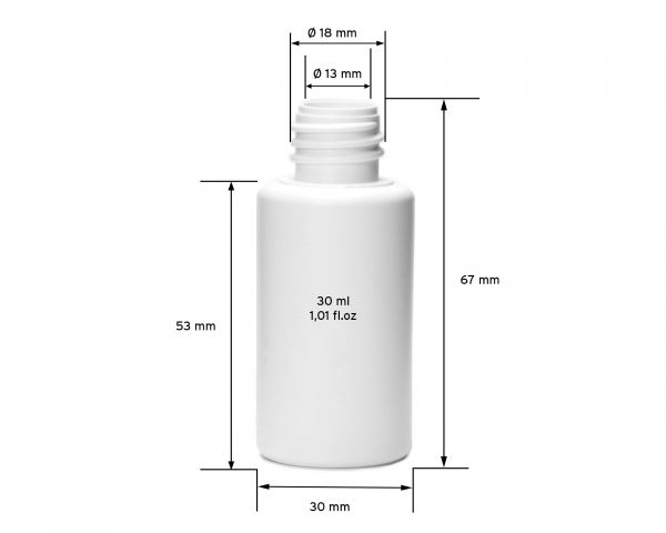 10 x 30 ml bottiglie plastica di HDPE con tappi di dosaggio bianco