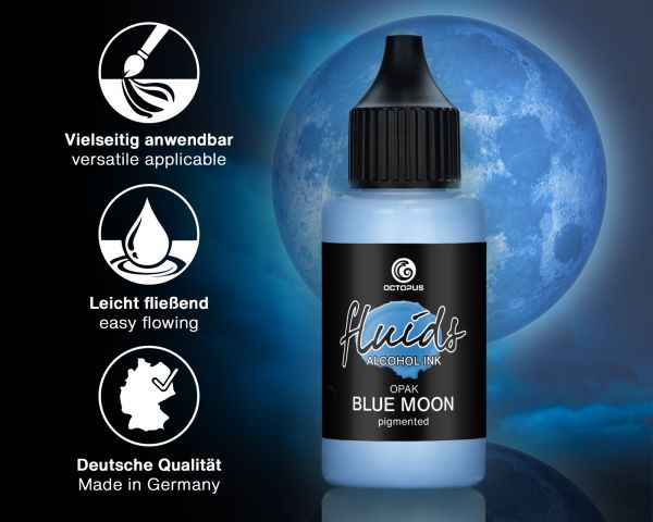Octopus Fluids Alcohol Ink OPAK BLUE MOON, Alkoholtinte für Fluid Art und Resin, blau