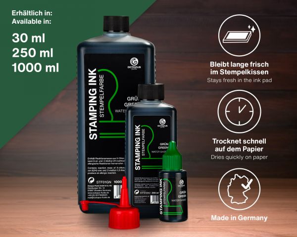 Stempelfarbe für Stempelkissen und Selbstfärber ohne Öl, grün
