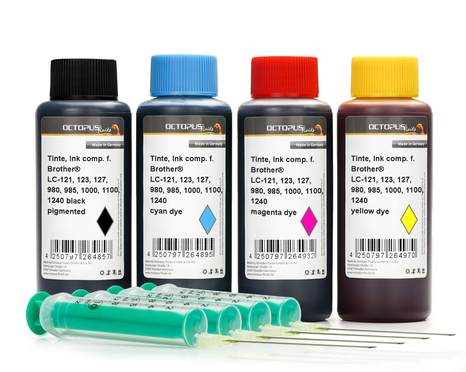 Ink comp. with Brother LC-121, 123, 980, 985, 1000, 1100, 1240, 1280 Ink comp. with Brother LC-121, 123, 980, 985, 1000, 1100, 1240, 1280