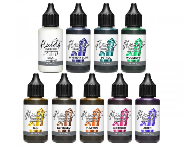 9x 30 ml Octopus Fluids Resin Ink Set DARK, Alcohol Ink for Epoxy Resin and UV Resin