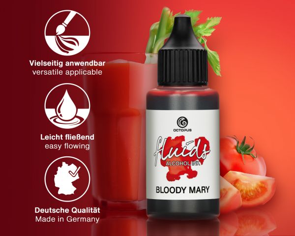 100 ml Octopus Fluids Alcohol Ink BLOODY MARY, Inchiostro ad alcohol per Fluid Art, argilla polimerica e Resin Art, rosso