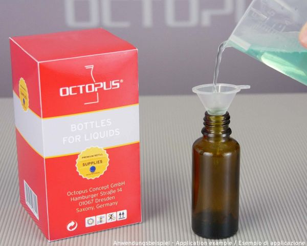 10 x 30 ml brown glass bottles with finger atomizer + funnel