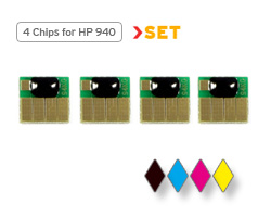 HP 940 Chips für schwarze, cyan, magenta und gelbe Tintenpatrone