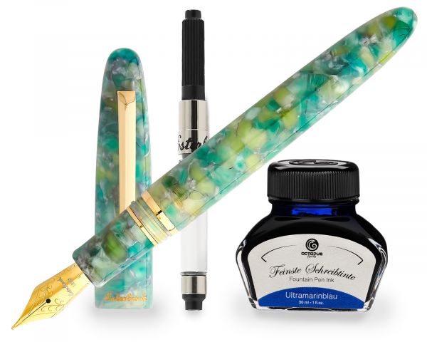 Esterbrook Estie Sea Glass Gold Trim Füllhalter, Patronenfüllhalter mit 30ml Tinte