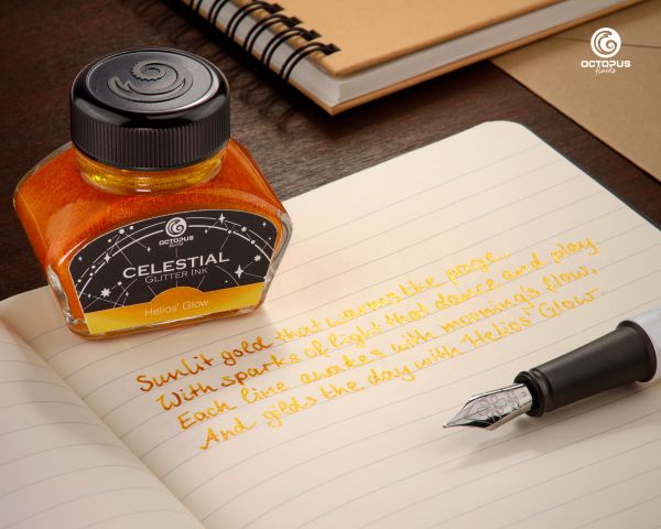 Celestial Glitter, Helios’ Glow, Inchiostro Shimmer per Penna Stilografica, Giallo con shimmer oro, 30 ml