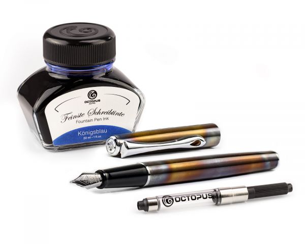 Penna stilografica Diplomat Traveller Flame con inchiostro da scrittura e convertitore, M-nib in acciaio inox