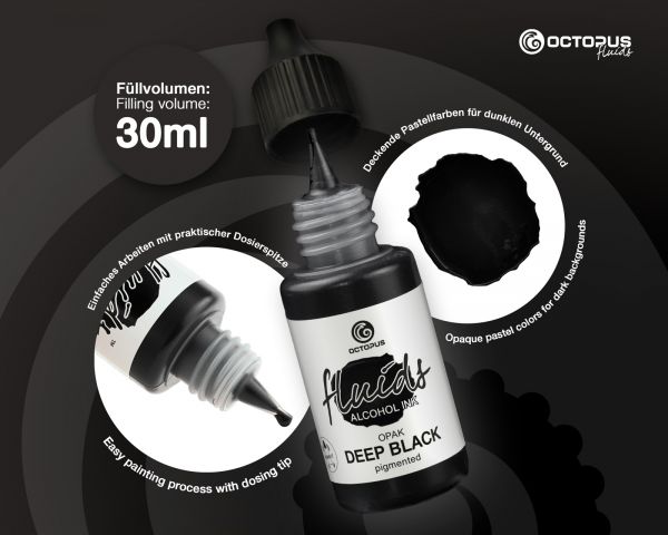 Octopus Fluids Alcohol Ink OPAK DEEP BLACK for fluid art and resin, black