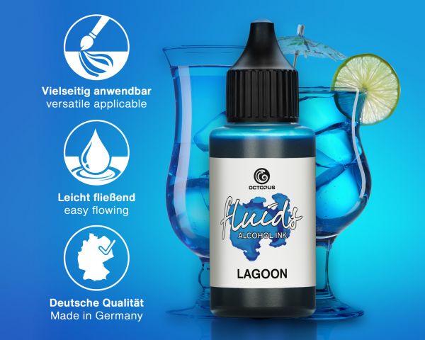100 ml Octopus Fluids Alcohol Ink LAGOON for fluid art and resin, blue