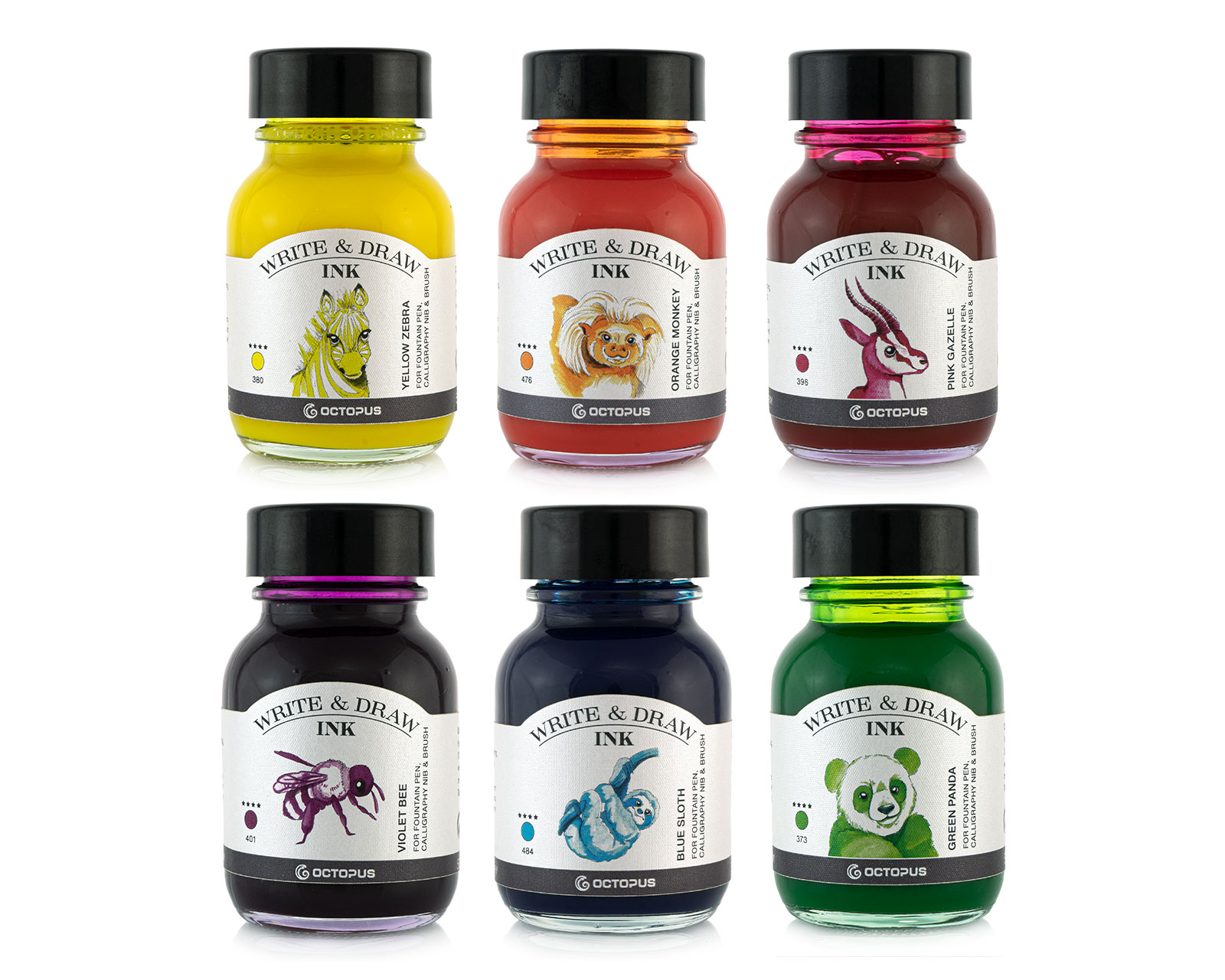 Write and Draw Ink Set, waterproof drawing ink for fountain pens, 6 colours