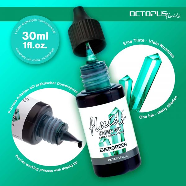 Octopus Fluids Resin Ink EVERGREEN, Alcohol Ink für Epoxidharz und UV-Resin, grün