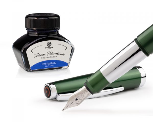 Cleo Skribent Classic Gold, cartridge fountain pen set, M nib, and 30 ml ink