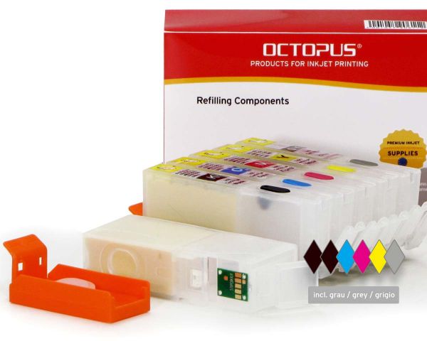Befüllbare Fill In Patronen für Canon PGI-570, CLI-571 mit Autoresetchips inkl. Grau