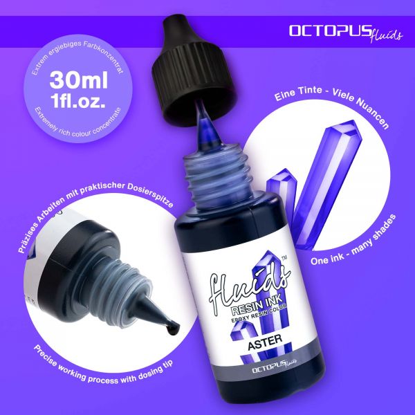 Octopus Fluids Resin Ink ASTER, alcohol ink per resina epossidica e resina UV, resina colori 30 ml, viola