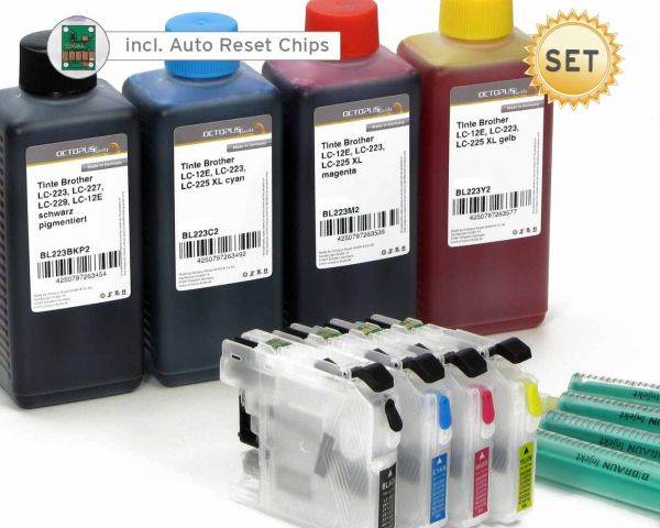 Fill In, Quickfill Druckerpatronen kompatibel mit Brother LC-227, LC-225 mit Chips und Druckertinte