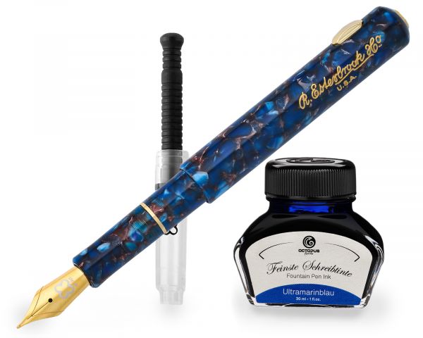 Esterbrook Niblet Nouveau Blue Gold Penna Stilografica con 30 ml di Inchiostro Converter
