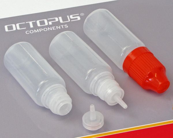10 x 10 ml LDPE dropper bottles + mini funnel, red caps