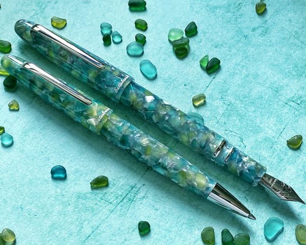 Esterbrook Estie Sea Glass Palladium Trim Füllhalter, Patronenfüllhalter mit 30ml Tinte