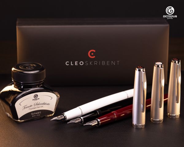 Set di stilografiche Cleo Skribent Classic Metallo - stilografica a cartuccia, pennino M e 30 ml di inchiostro