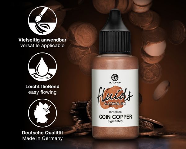 Octopus Fluids Alcohol Ink COIN COPPER for fluid art and resin, metallic copper