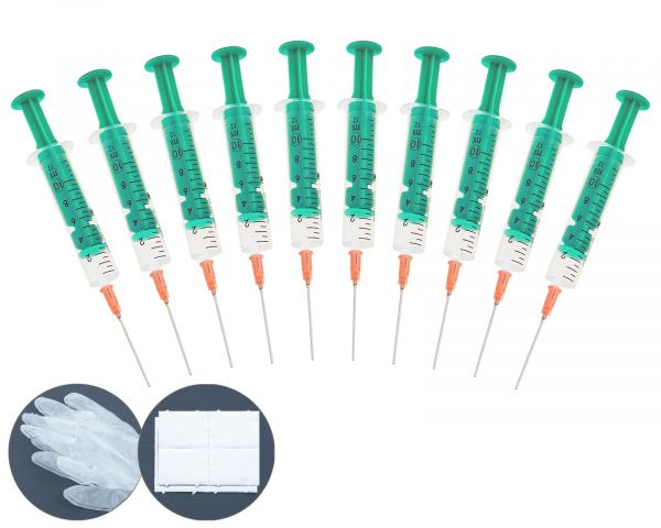 10 Refill syringes 10ml with blunt needle, 4x vinyl gloves and 8x cellulose swabs for Liquids flavors Hobby and DIY and Office
