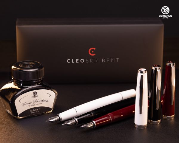 Set di stilografiche Cleo Skribent Classic Palladio - stilografica a cartuccia, pennino M e 30 ml di inchiostro