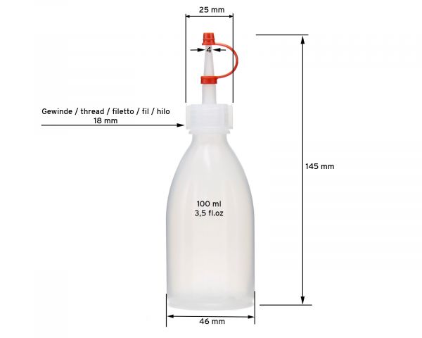 5 x 100 ml LDPE plastic bottles with dropper cap