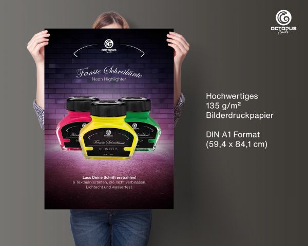 Poster A1 "Octopus Fluids Neon Tinten" auf 135g/m² Bilderdruckpapier
