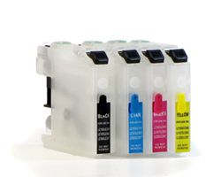 Refillable cartridges compatible with Brother LC-129 with auto reset chips