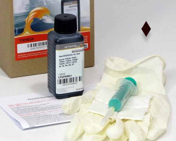 Tinten Nachfüllset (kein OEM) T0611, T0711, 16, 18, 26, 27 schwarz pigmentiert für Epson