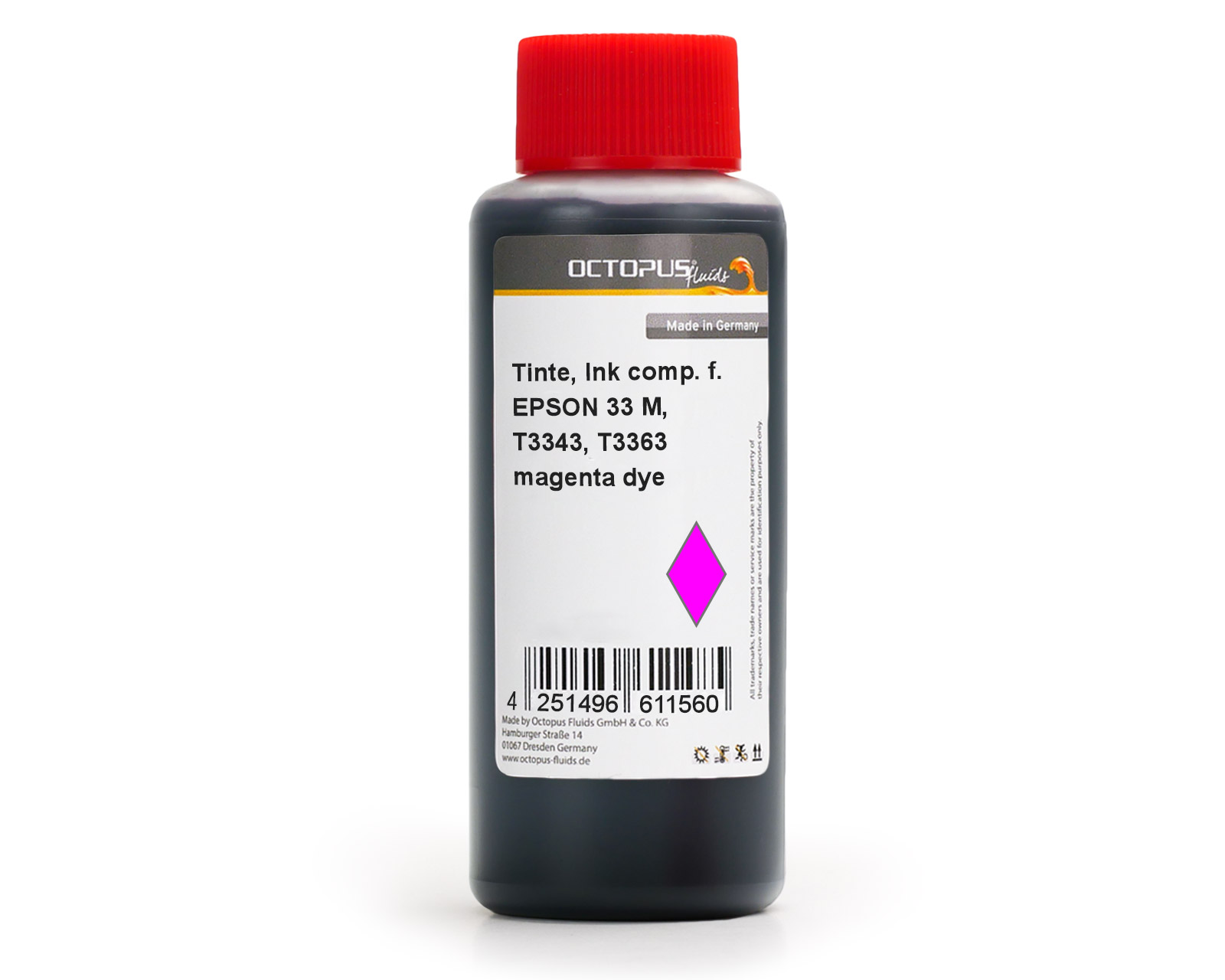 Refill ink for Epson 33 M, T3343, T3363, Expression Premium XP-530, XP-630, XP-830 magenta