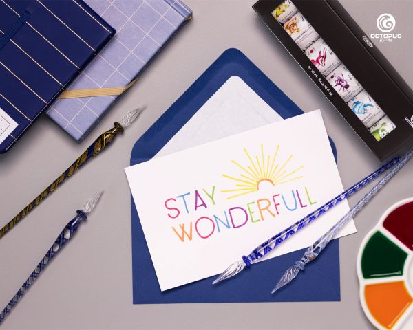 Set di Scrittura con Penna in Vetro Fatto a Mano e 6 Inchiostri Write & Draw Impermeabili