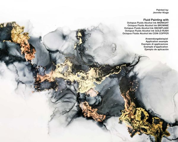 Octopus Fluids Alcohol Ink Complete Kit BLUMENKINDJEN with Blending Solution, Alcohol Ink Paper and supplies for fluid art, 5 x 30 ml