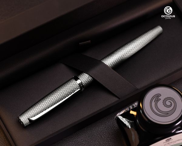 Fountain Pen Diplomat Viper silver with Leather Case and Writing Ink, Nib Size F/M