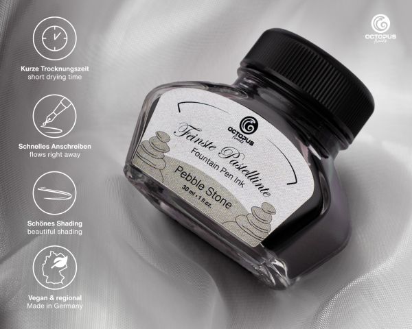 Füllhaltertinte, Schreibtinte für Füllhalter, Füllertinte Pastell Grau "Pebble Stone" 30ml