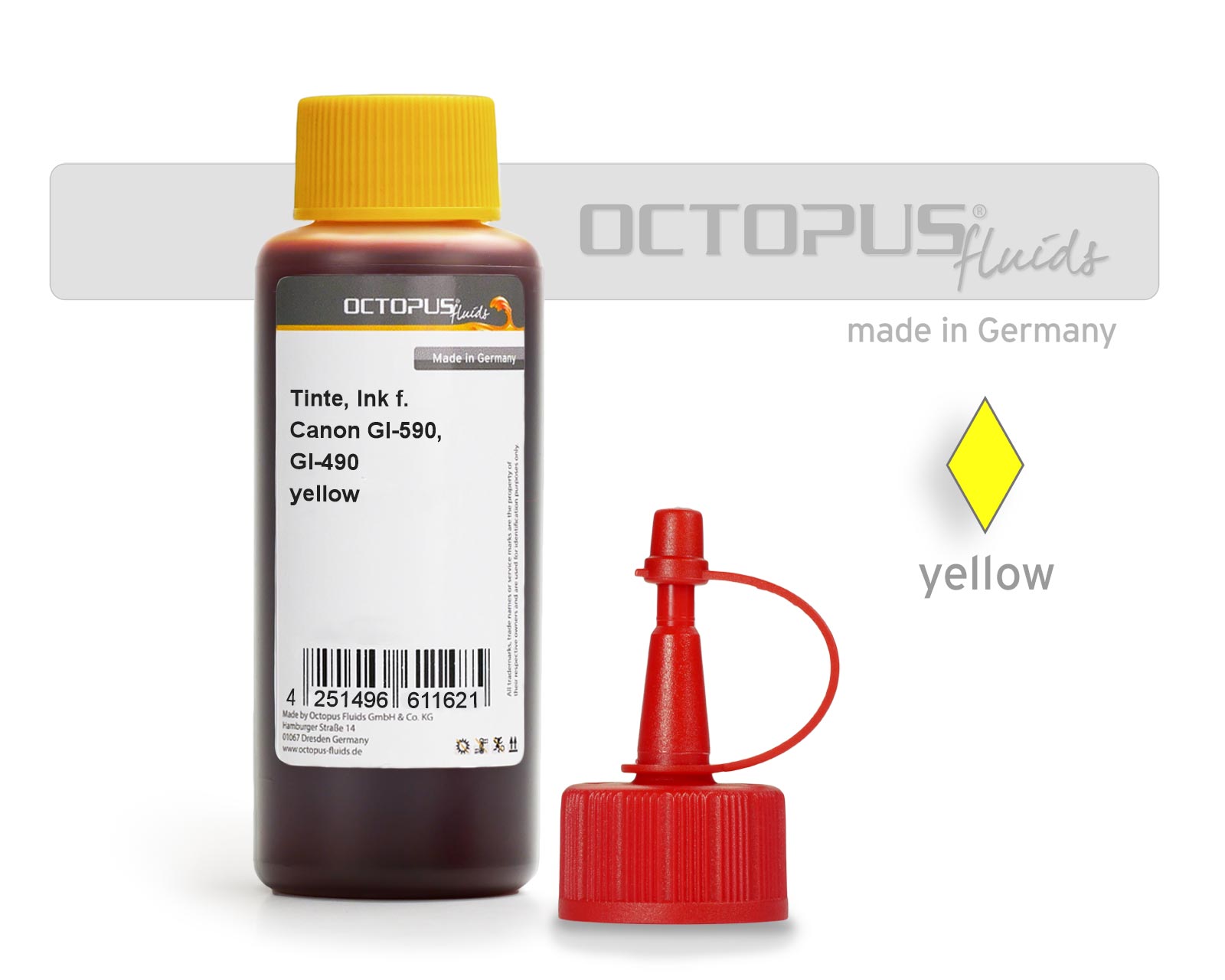 Refill ink Canon GI-590, GI-490 Y, Pixma G1500, G2500, G3500, G4500 yellow