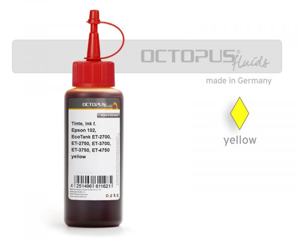 Inchiostro di ricarica per Epson 102, EcoTank ET-2700, ET-2750, ET-3700, ET-3750, ET-4750 giallo